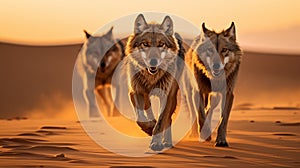 Wolves Navigating the Desert\'s Challenges