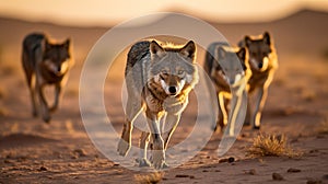 Wolves Navigating the Desert\'s Challenges