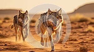 Wolves Navigating the Desert\'s Challenges