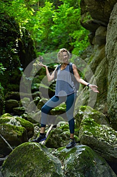 Womah hiker exploring a gorge