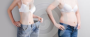 Woman with abdomen loss concept