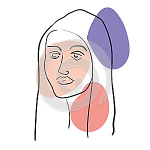 Woman abstract face portrate line shapes pastel colors. Minimalistic style