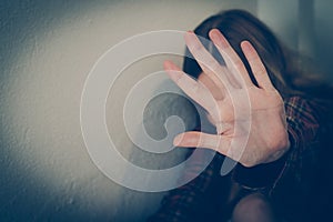Woman abuse victim. Domestic violence, harassment, depression, drug addiction, human trafficking photo