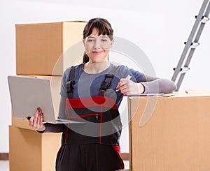 Woman accepting relocation order from internet