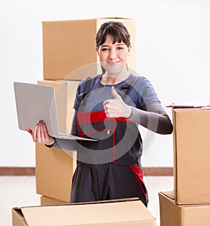 Woman accepting relocation order from internet