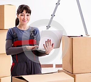 Woman accepting relocation order from internet
