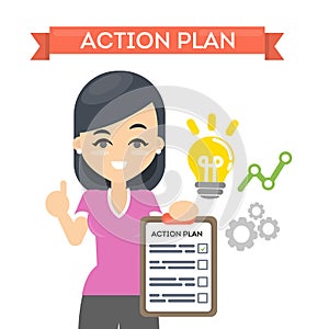 Woman with action plan.