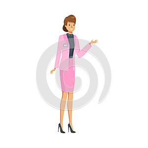 Woman administrator in pink costume at work vector illustration