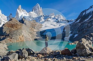 Woman admiring Fitz Roy scenic view