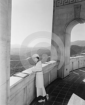 Woman admiring view from observatory Hollywood California USA photo