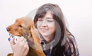 Woman with adorable cute puppy