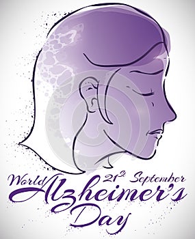 Woman Afflicted with Alzheimer`s Disease Commemorating this Day in September, Vector Illustration