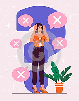 Woman afraid of changes vector