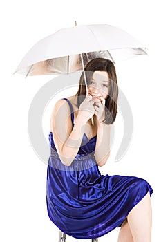 Woman afraid with umbrella