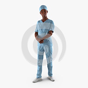 Woman African American surgeon doctor or nurse full length portrait isolated on white. 3D illustration