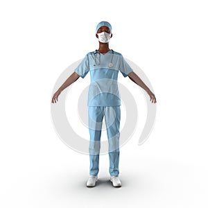 Woman african american surgeon doctor or nurse full length portrait isolated on white. 3D illustration