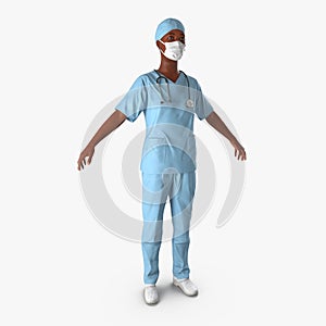 Woman African American surgeon doctor or nurse full length portrait isolated on white. 3D illustration