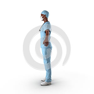 Woman african american surgeon doctor or nurse full length portrait isolated on white. 3D illustration