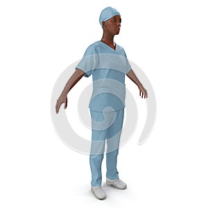 Woman African American surgeon doctor or nurse full length portrait isolated on white. 3D illustration