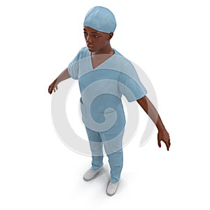 Woman African American surgeon doctor or nurse full length portrait isolated on white. 3D illustration