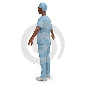 Woman African American surgeon doctor or nurse full length portrait isolated on white. 3D illustration