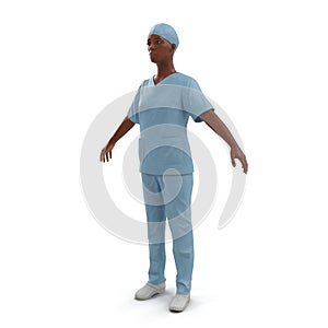 Woman African American surgeon doctor or nurse full length portrait isolated on white. 3D illustration