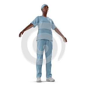 Woman African American surgeon doctor or nurse full length portrait isolated on white. 3D illustration