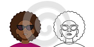 Woman afro. Afro American abstract woman with glasses. Line woman templates. Black woman face. Stock vector