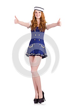 Woman airhostess thumbs up isolated