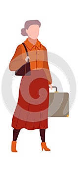 Woman in airport. Modern female character waits plane with luggage in arrival waiting room or departure lounge