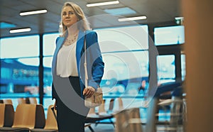 Woman in airport terminal