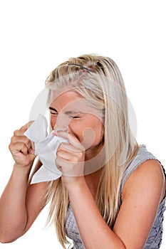 Woman with allergy and hay fever