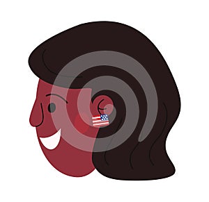 Woman with American flag earrings vector illustration