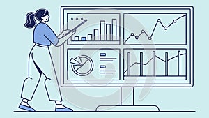 Woman Analyzing Data, Business Intelligence Dashboard Tech, vector design Generative AI