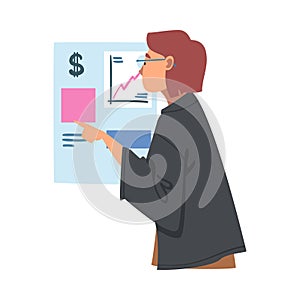 Woman Analyzing Financial Profit Growth and Evaluating Revenue and Expense in Digital Application Vector Illustration