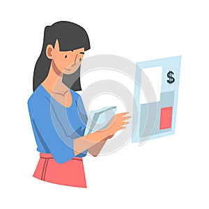 Woman Analyzing Financial Profit Growth and Evaluating Revenue and Expense Vector Illustration