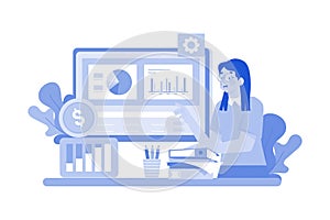 Woman analyzing financials Illustration concept on white background