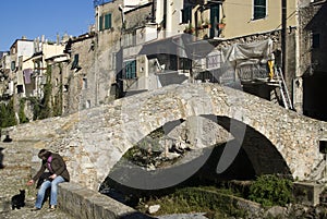 Woman in ancient village