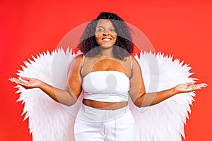 Woman angel with white wings. The concept of success