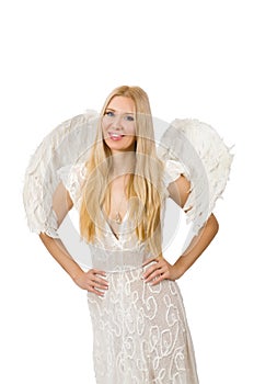 Woman with angel wings isolated