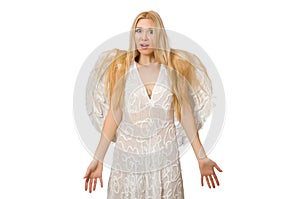 Woman with angel wings isolated on the white