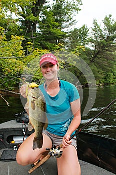 Woman Angler Large Mouth Bass Fishing
