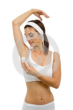 Woman with antiperspirant deodorant