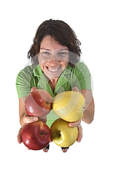 Woman with appel on white background