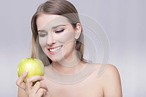 Woman and apple