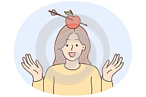 Woman with apple pierced with arrow