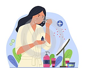 Woman Applying Facial Serum for Beauty Skin Treatment Concept Illustration