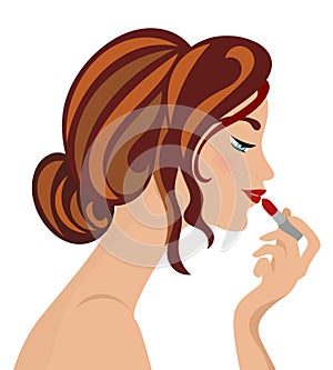 Woman Applying Lipstick