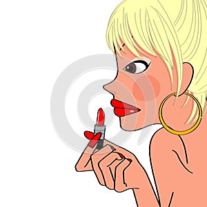 Woman applying lipstick