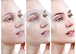 Woman applying makeup by steps.